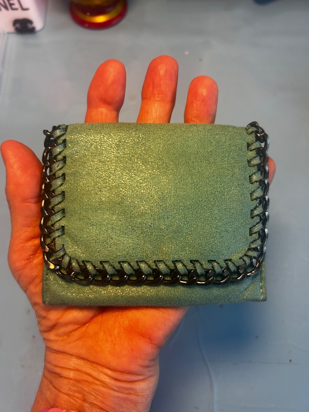 Stella McCarthy "like small"  suade wallet/card holder with chain